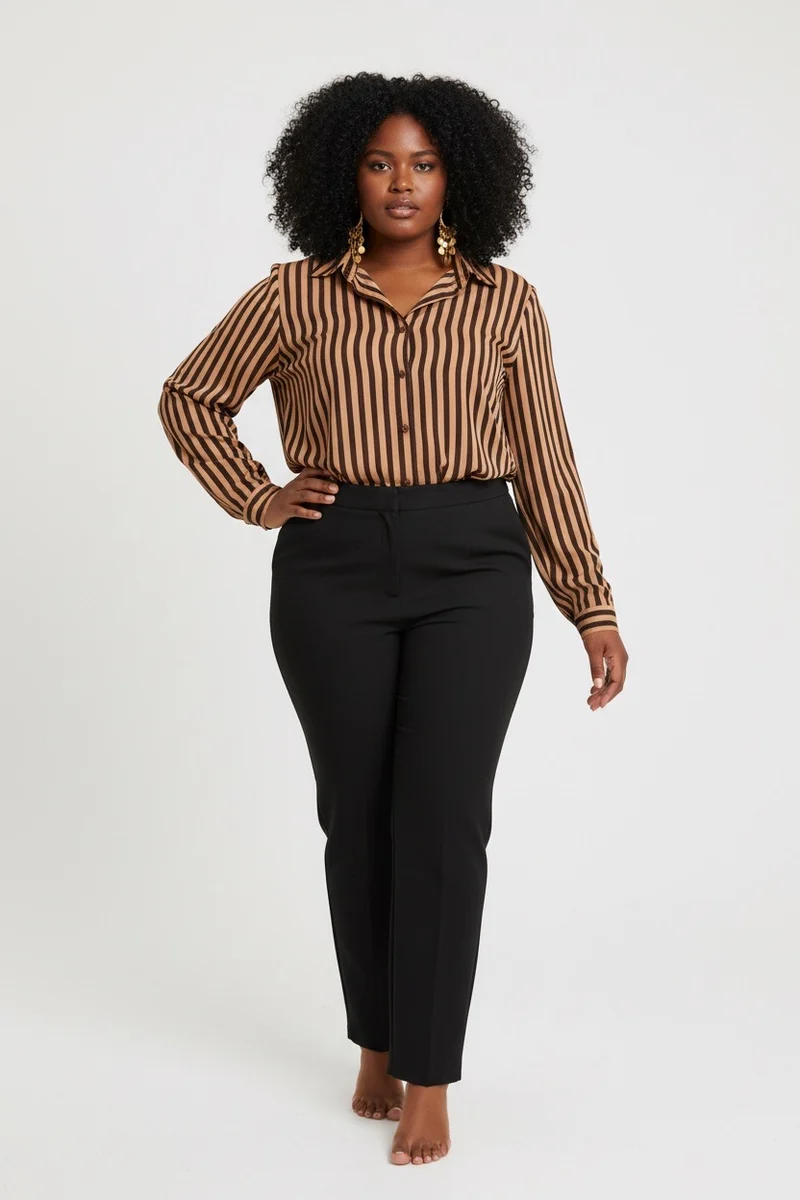Stylish Sisters Striped Relaxed Fit Button-Up Shirt - Brown & Black