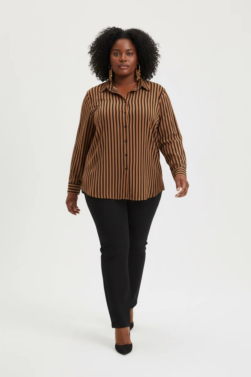 Stylish Sisters Striped Relaxed Fit Button-Up Shirt - Brown & Black