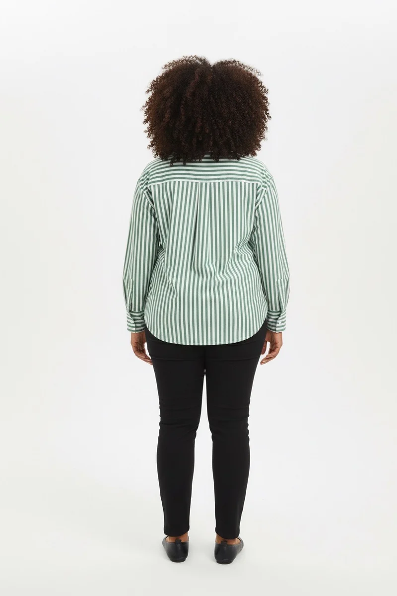 Stylish Sisters Striped Relaxed Fit Button-Up Shirt - Green & White