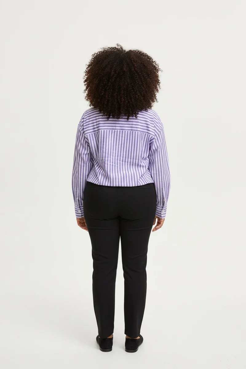 Stylish Sisters Striped Relaxed Fit Button-Up Shirt - Purple & White