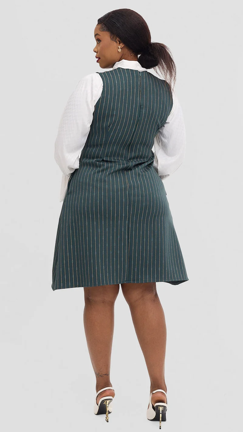 Silk House Collection Curvy Plus Size Amara Dress - Green Pinstripe
