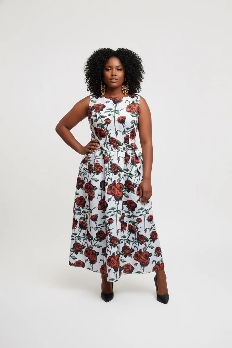 Stylish Sisters Floral Print Fit & Flare Dress- Red & White