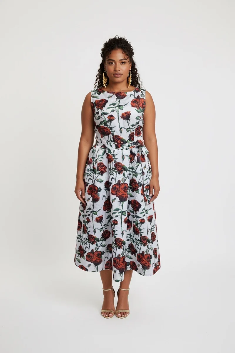Stylish Sisters Floral Print Fit & Flare Dress- Red & White