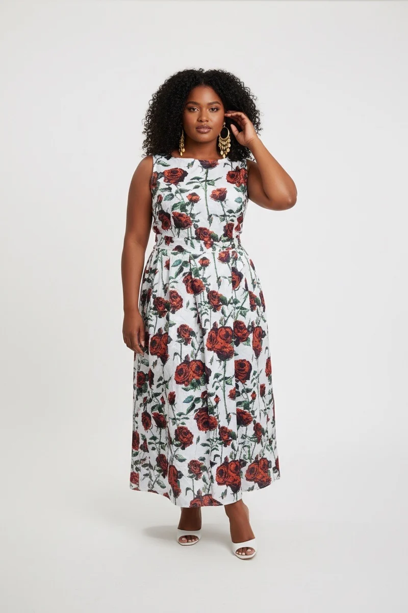 Stylish Sisters Floral Print Fit & Flare Dress- Red & White