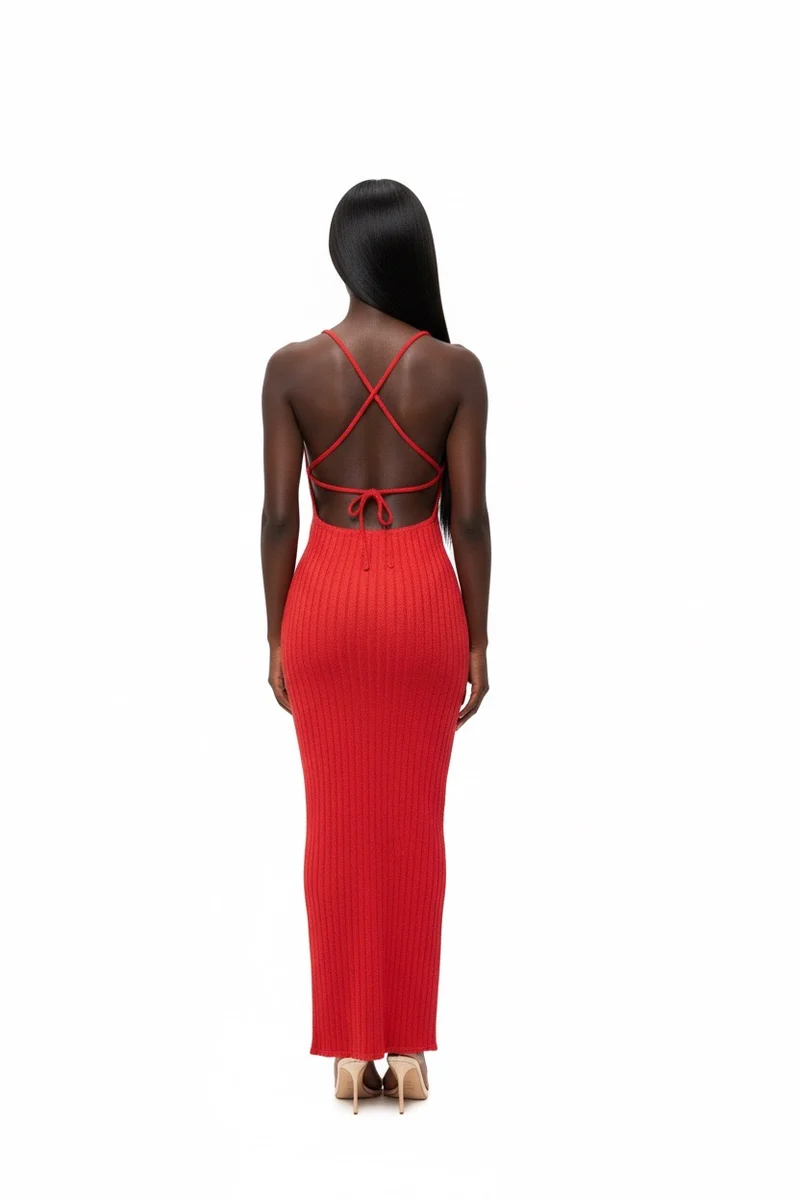 Stylish Sisters Ribbed-knit Bodycon Maxi dress - Red