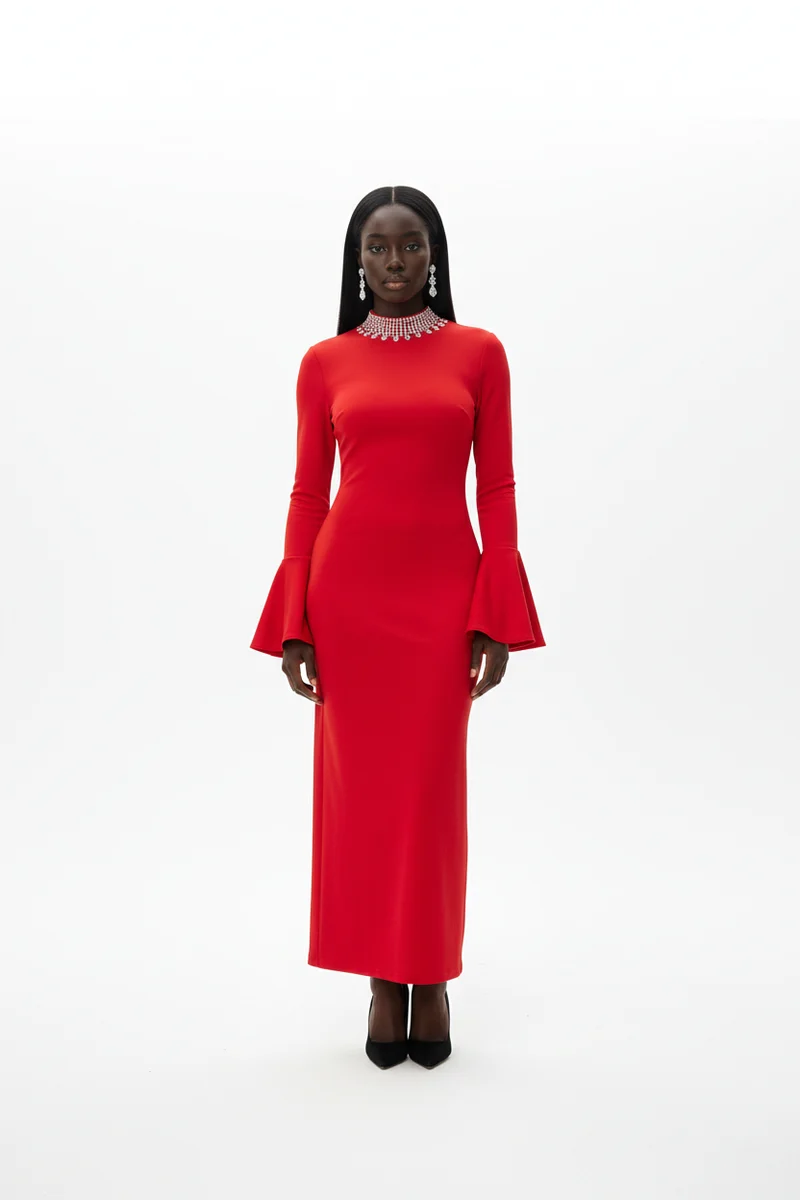Stylish Sisters Rhinestone Bandage Like Dress - Red