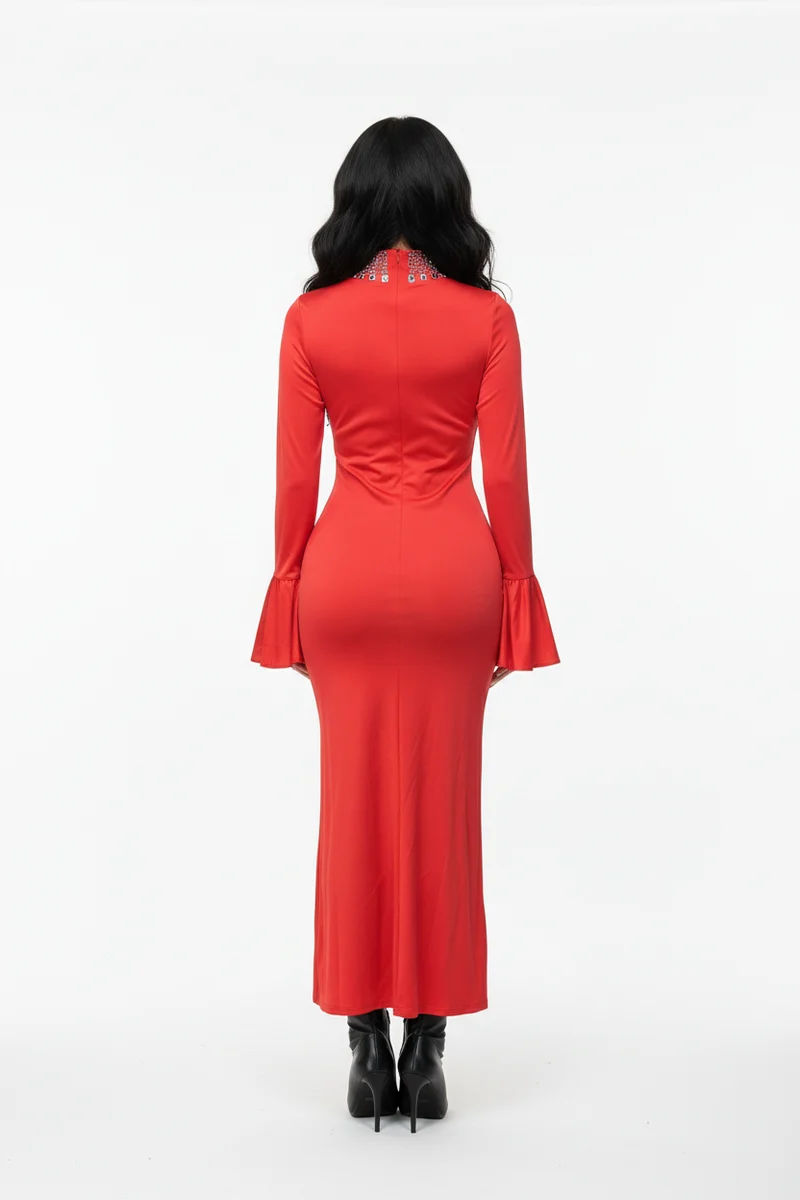 Stylish Sisters Rhinestone Bandage Like Dress - Red