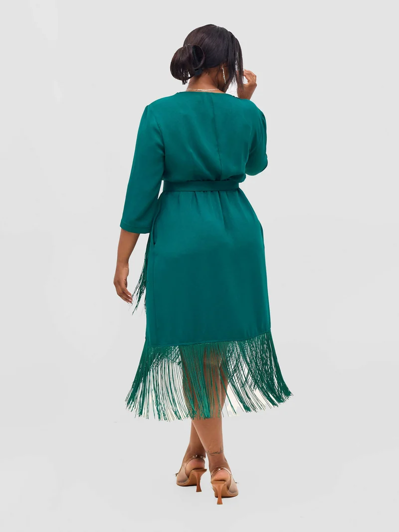 Elegance Fashion Tassels Belted Dress - Green