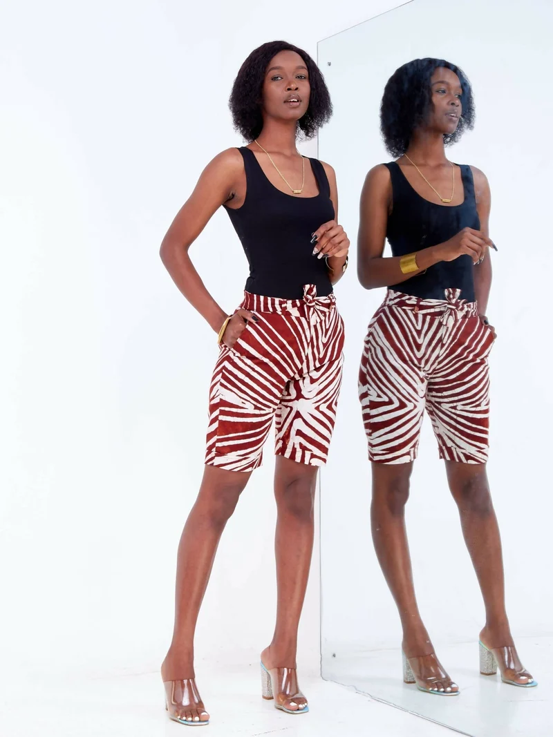 The Fashion Frenzy Ankara Shorts - Brown / White