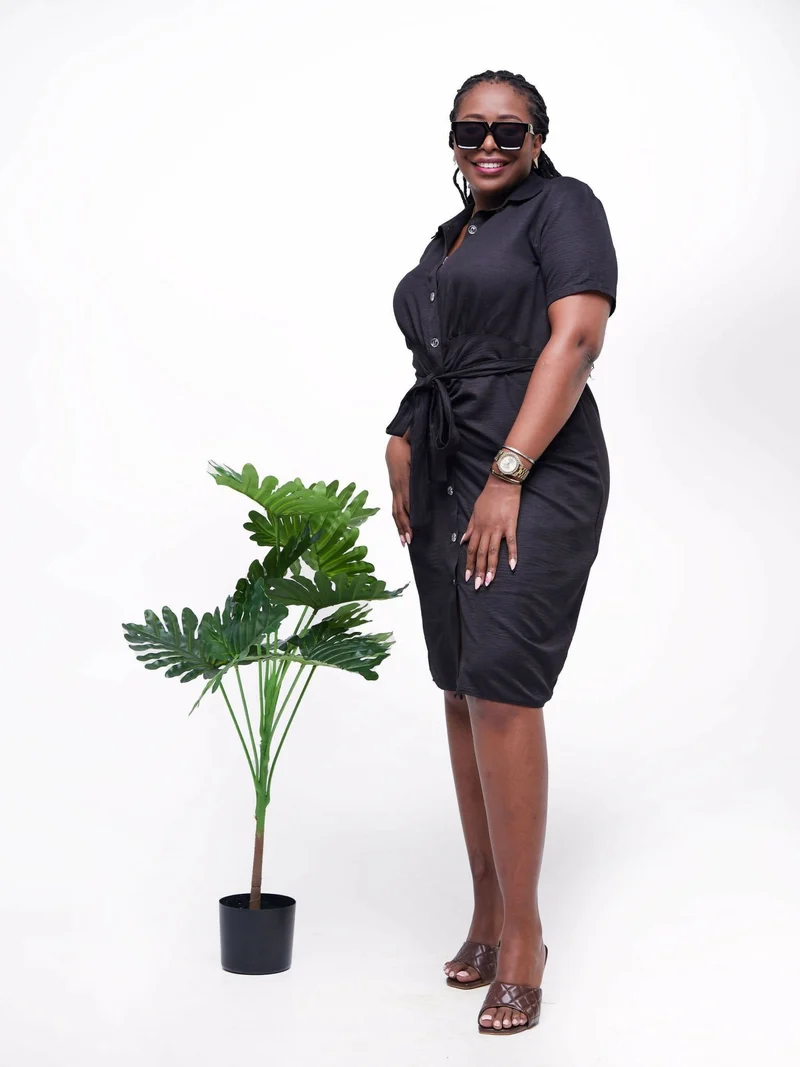 Phyls Collections Nate Knee Length Shirt Dress - Black