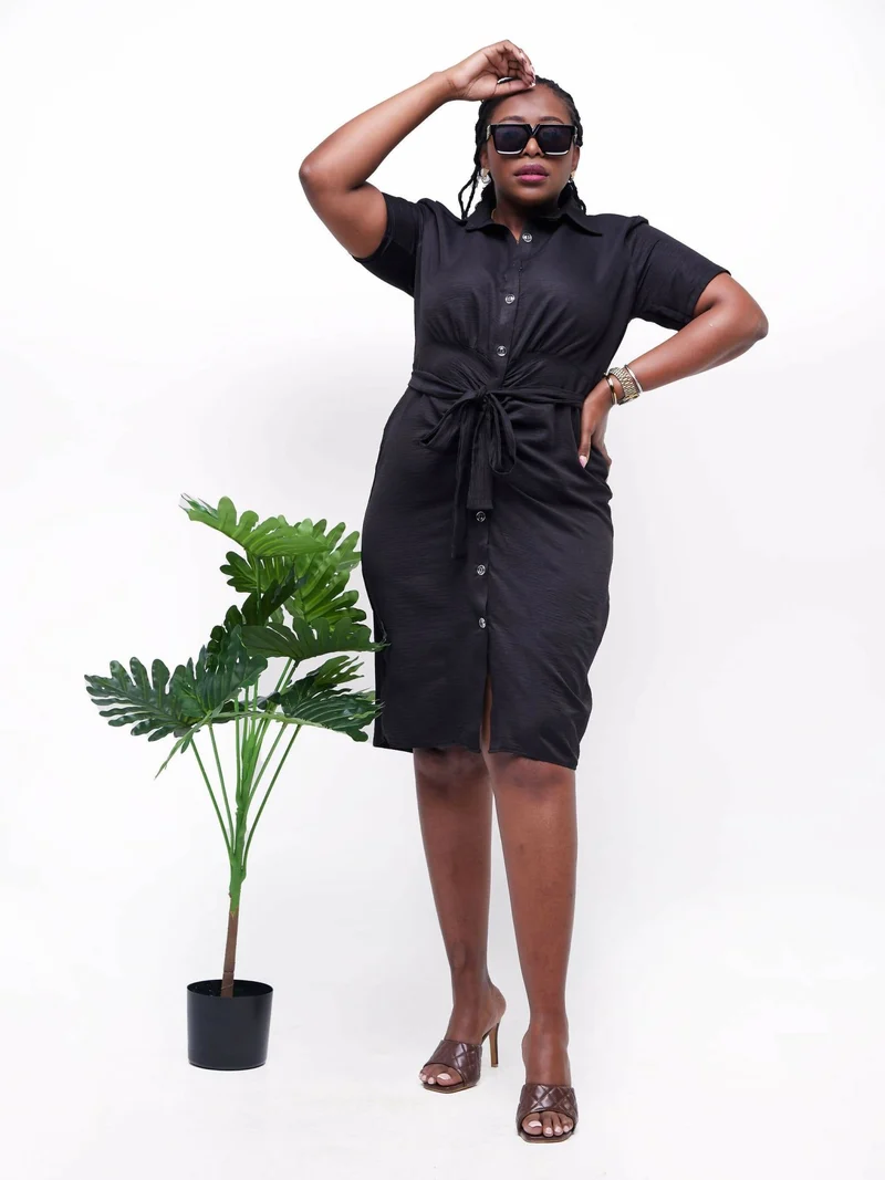 Phyls Collections Nate Knee Length Shirt Dress - Black