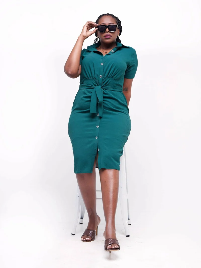 Phyls Collections Nate Knee Length Shirt Dress - Green