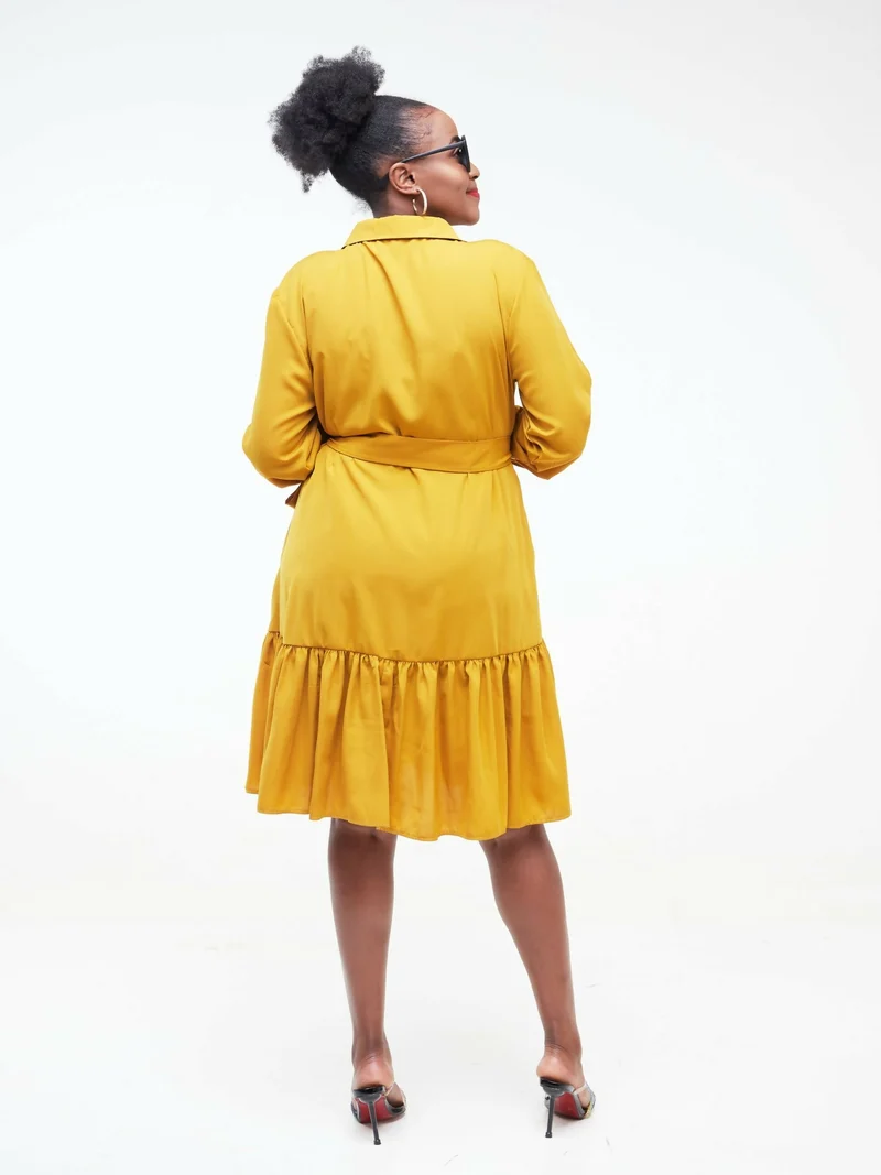 Phyls Collections Sheila Shirt Knee Length Dress - Yellow