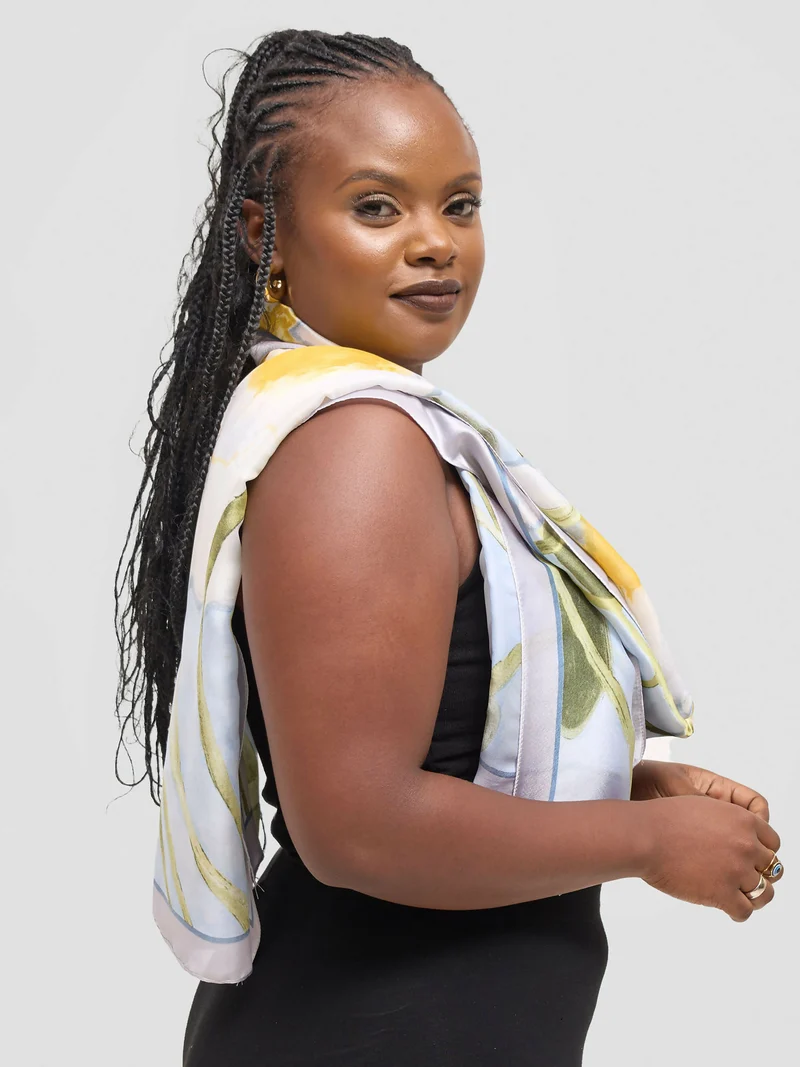 Ukiyo Lifestyle Silk Scarf - White / Mustard