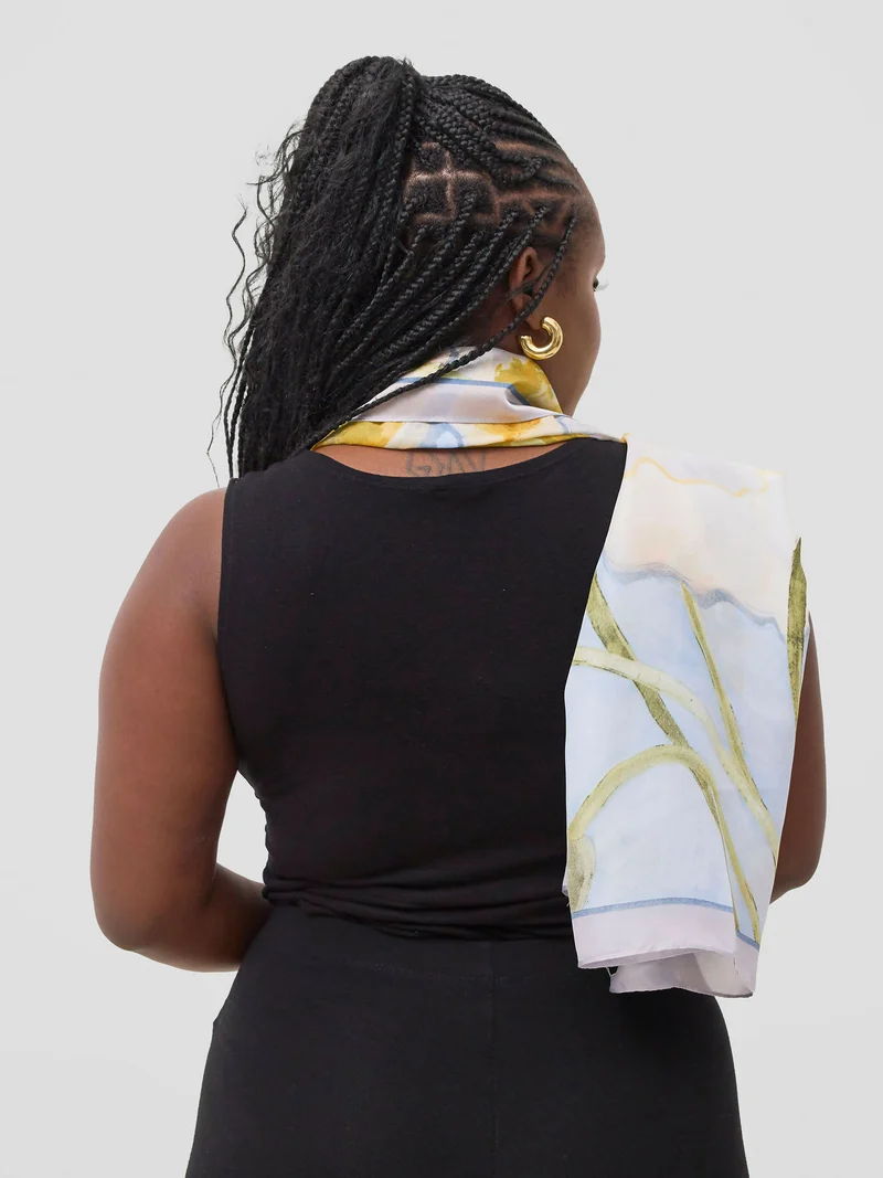 Ukiyo Lifestyle Silk Scarf - White / Mustard