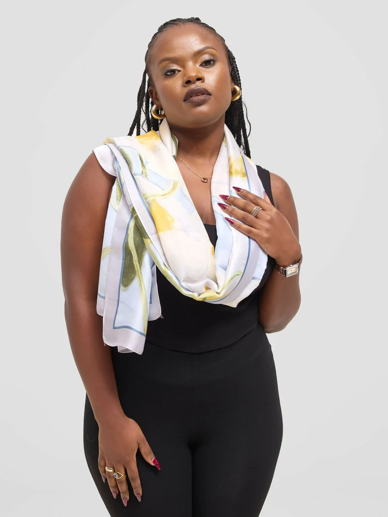 Ukiyo Lifestyle Silk Scarf - White / Mustard