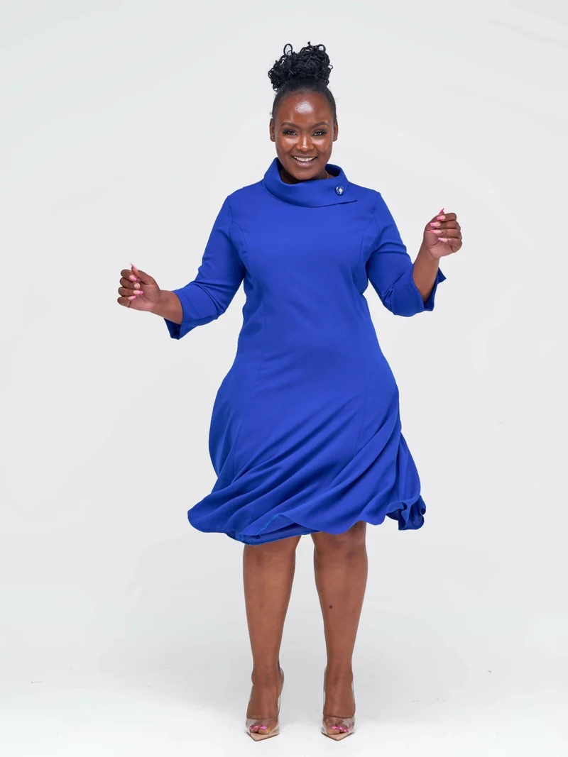 The Fashion Frenzy Turtle Neck Shift Dress - Blue