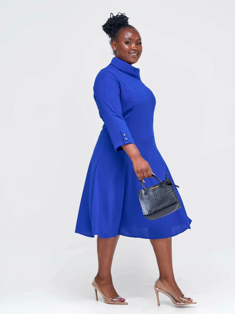The Fashion Frenzy Turtle Neck Shift Dress - Blue