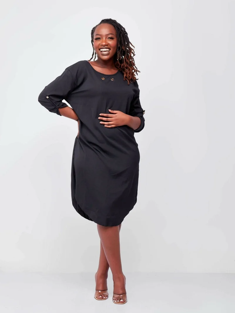 Press Button Free Dress - Black