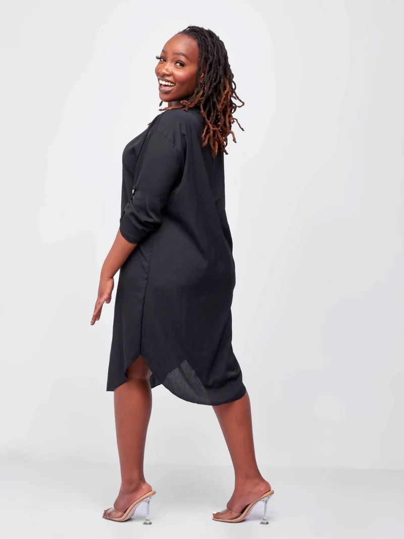 Press Button Free Dress - Black