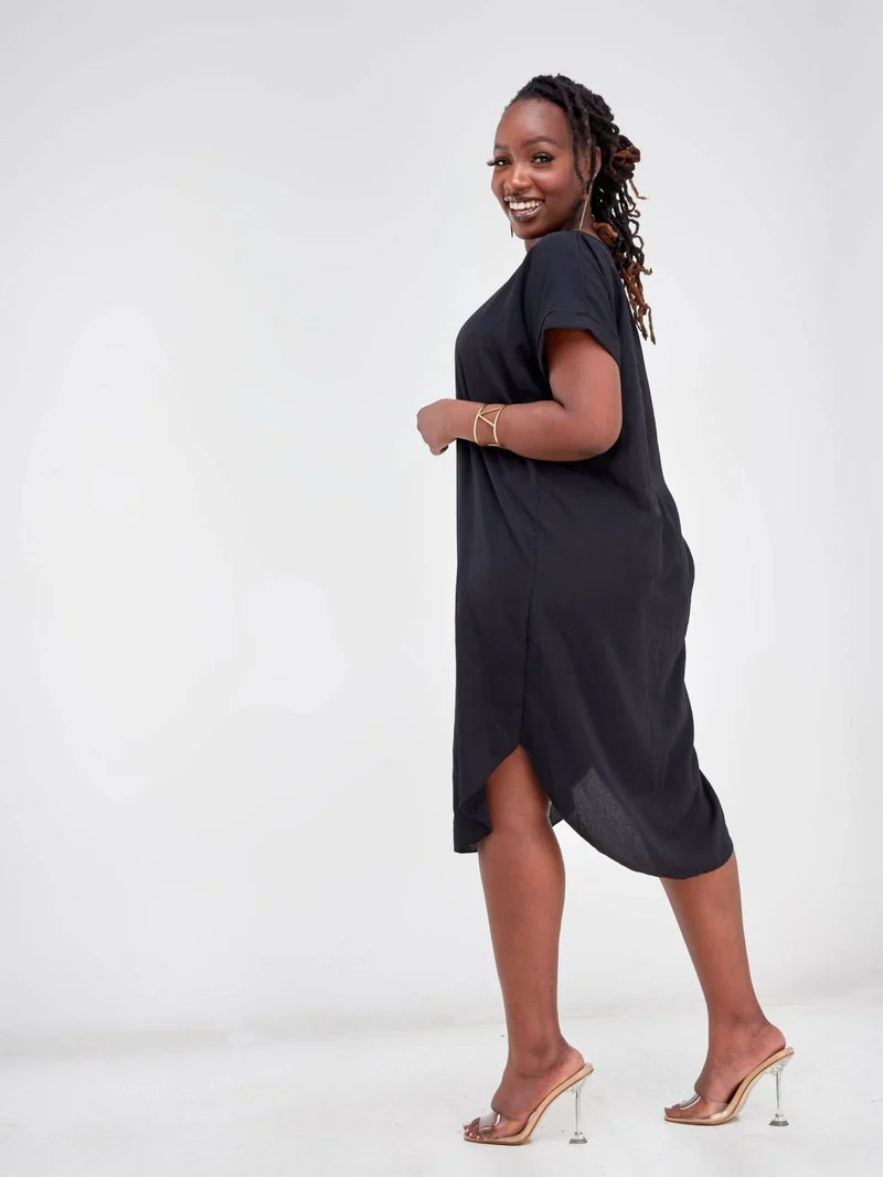 Press Button Free Dress - Black