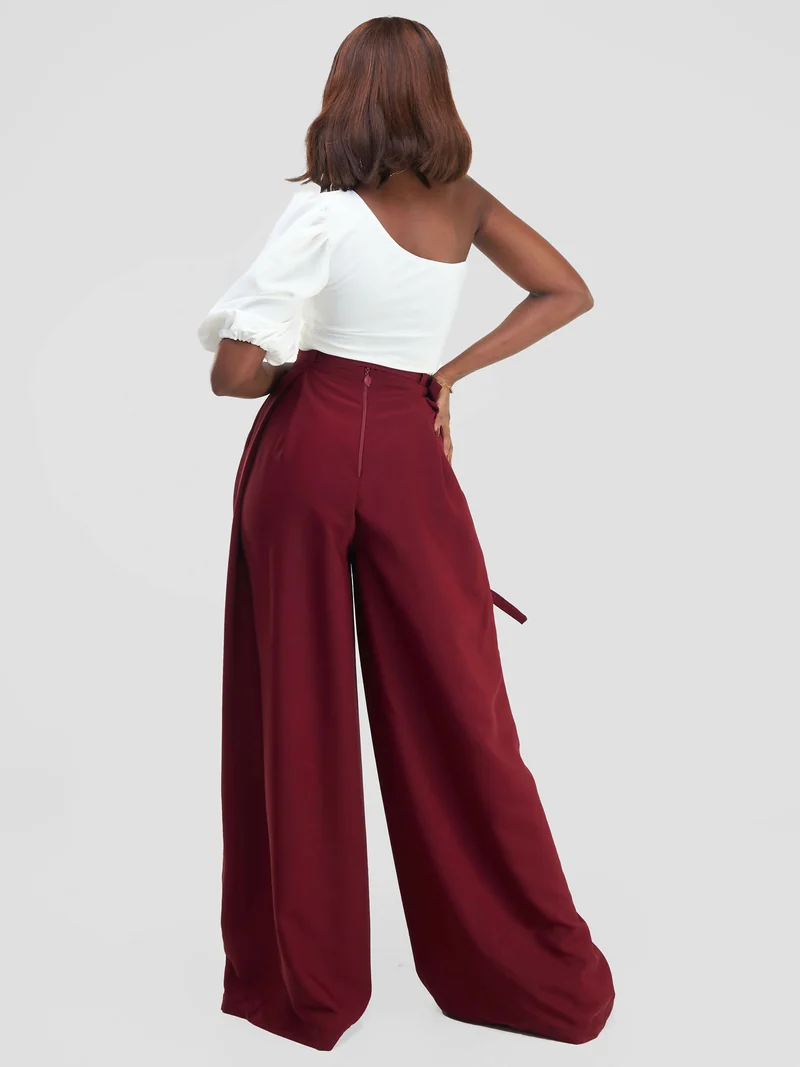 African Yuva Tulips Palazzo Pants - Maroon