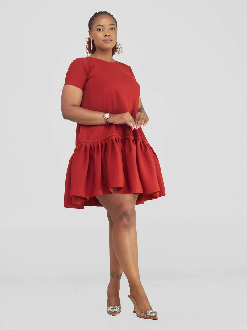 African Yuva Mina Shift Dress - Rust