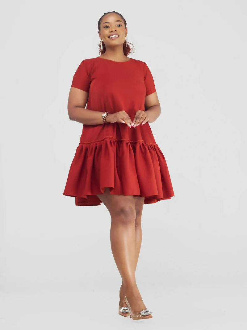 African Yuva Mina Shift Dress - Rust