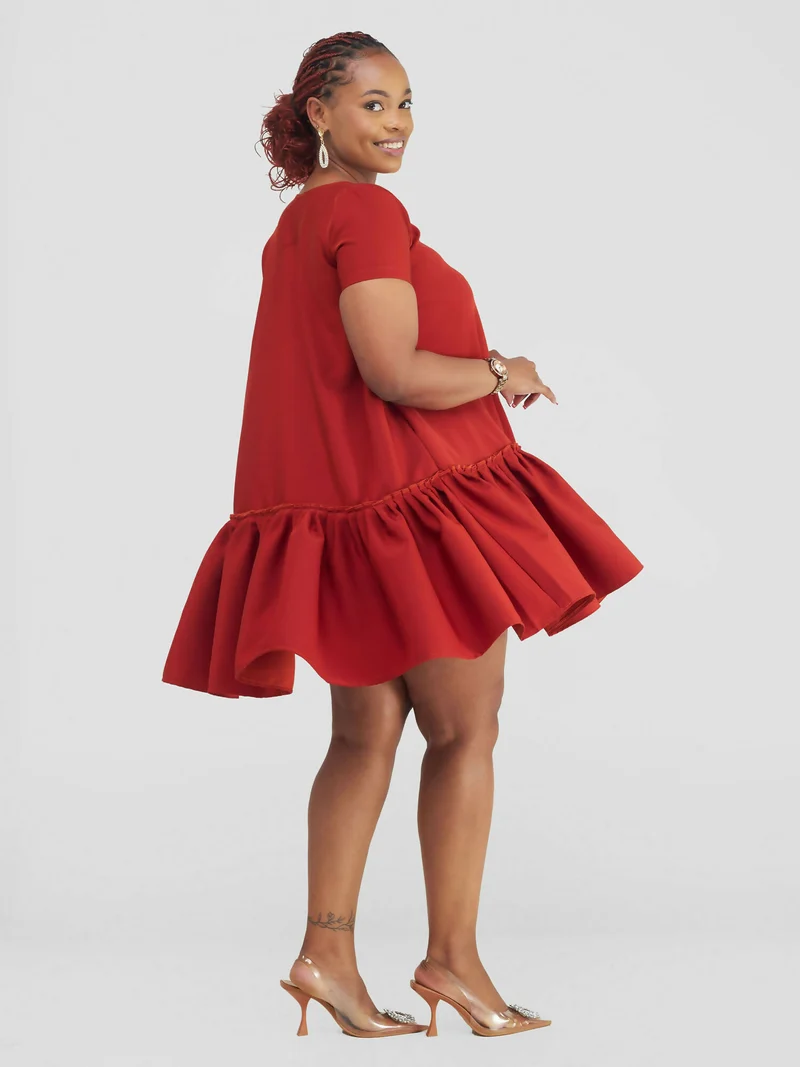African Yuva Mina Shift Dress - Rust