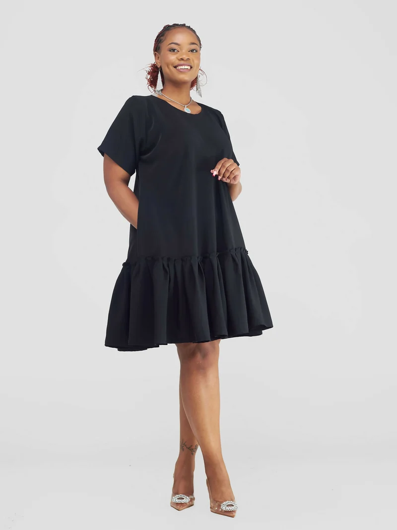 African Yuva Mina Shift Dress - Black