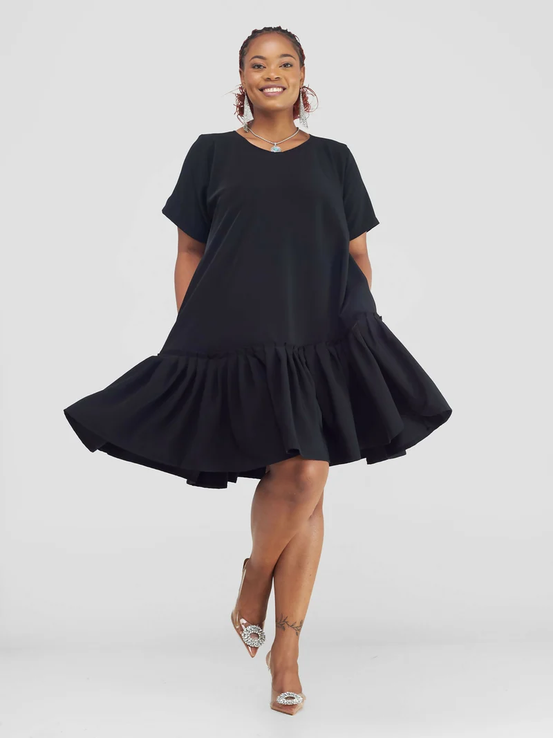 African Yuva Mina Shift Dress - Black