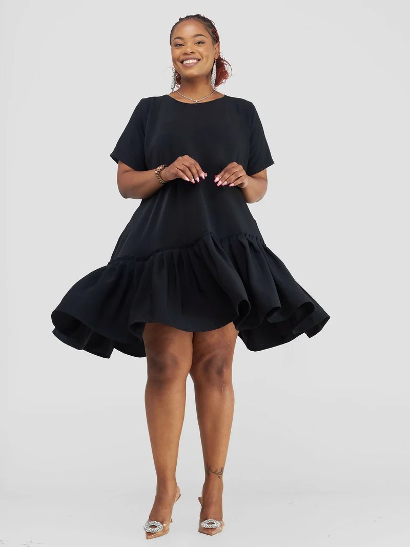 African Yuva Mina Shift Dress - Black