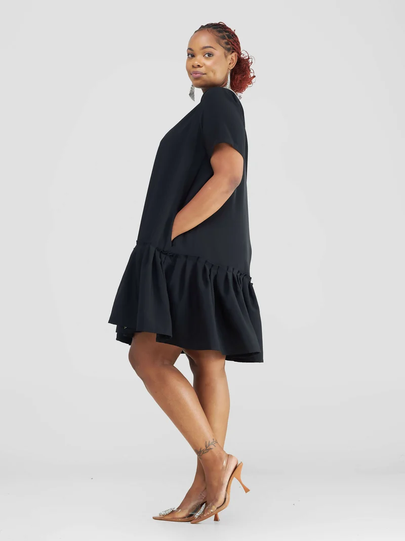 African Yuva Mina Shift Dress - Black