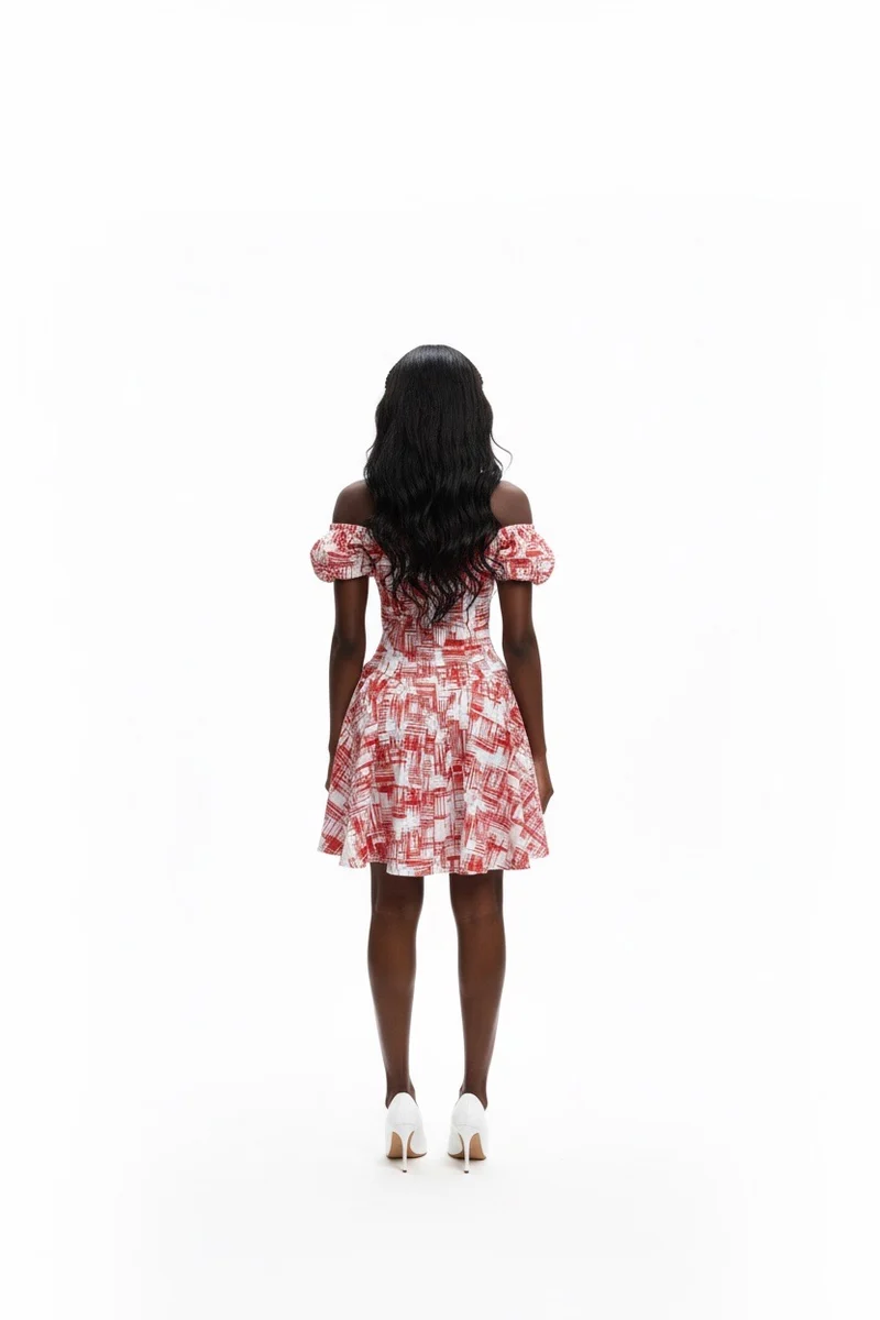 Stylish Sisters Modern Off-the-shoulder Skater Dress - Red & White