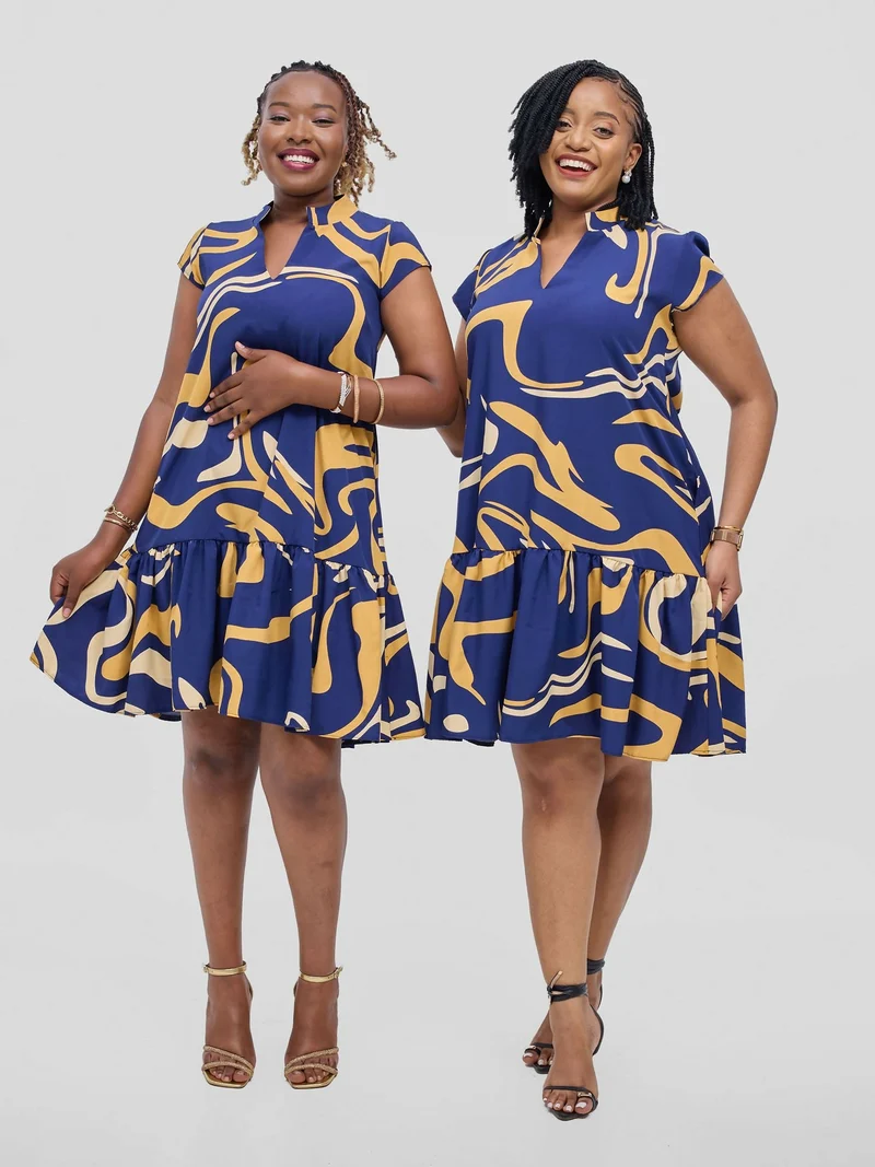 Phyls Collections Eva Knee Length Shift Dress - Navy Blue