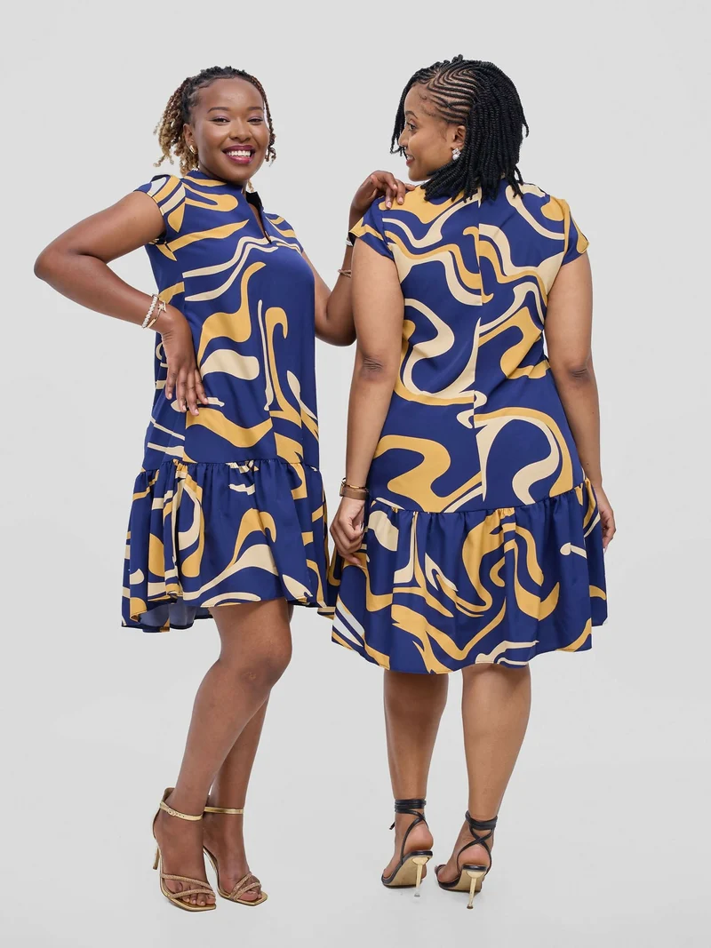 Phyls Collections Eva Knee Length Shift Dress - Navy Blue