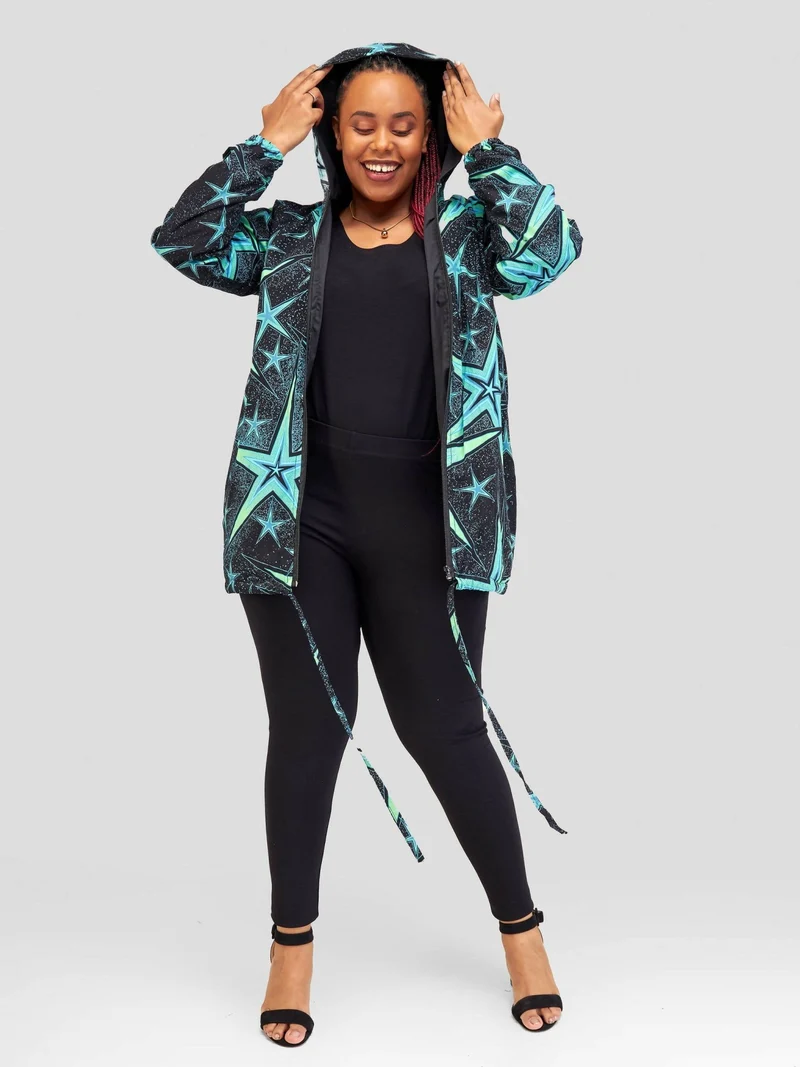 Gravio Fashions Neon Black Hood Jacket - Black