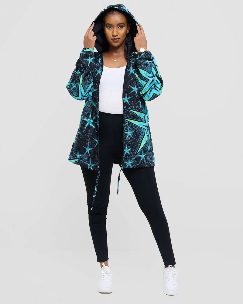 Gravio Fashions Neon Black Hood Jacket - Black
