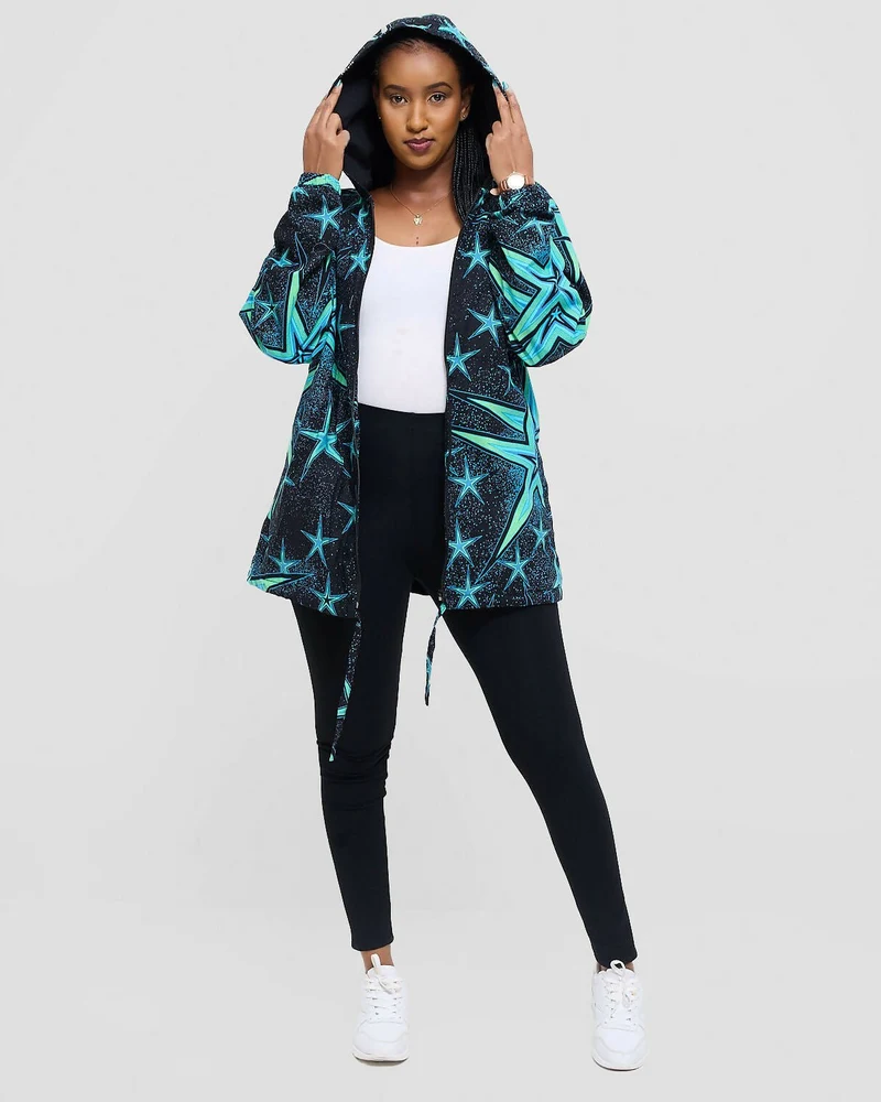 Gravio Fashions Neon Black Hood Jacket - Black