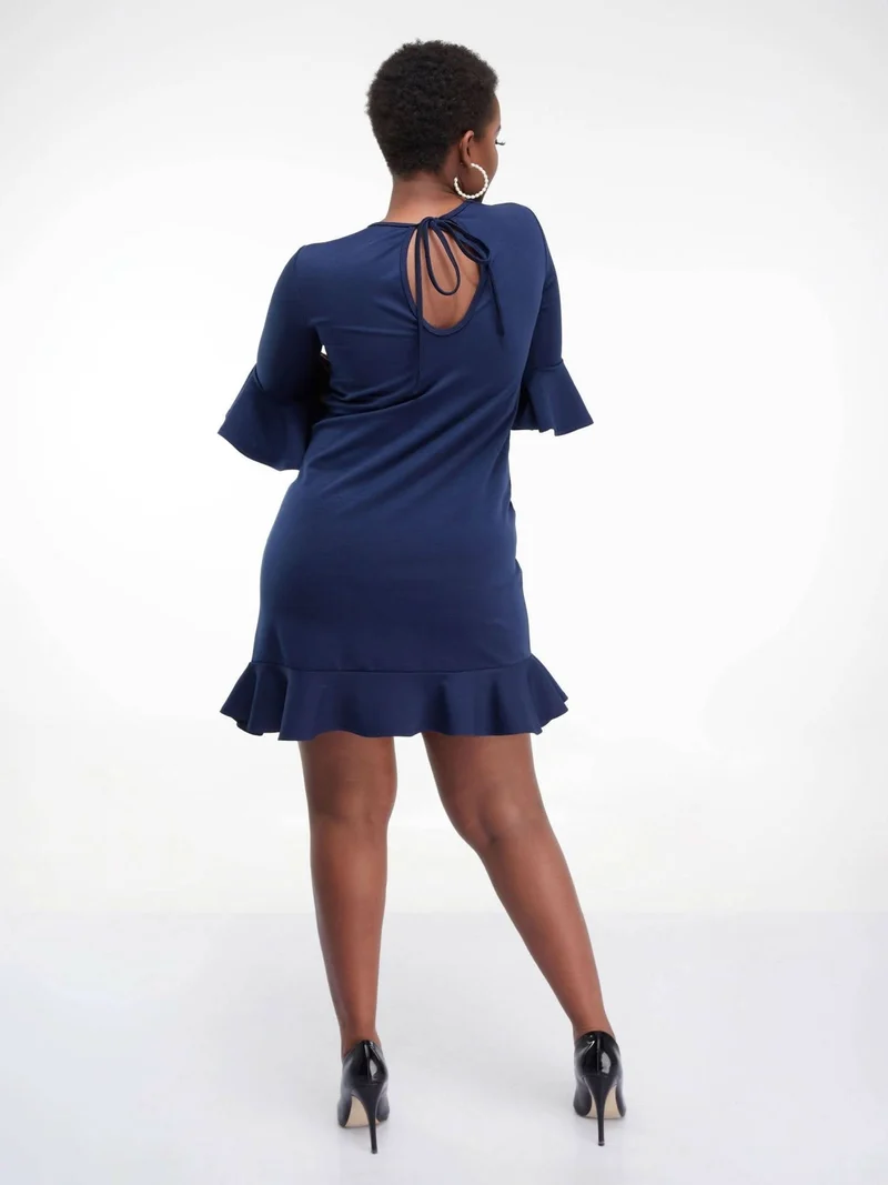 Liliadly Ruffled Shift Dress - Navy Blue
