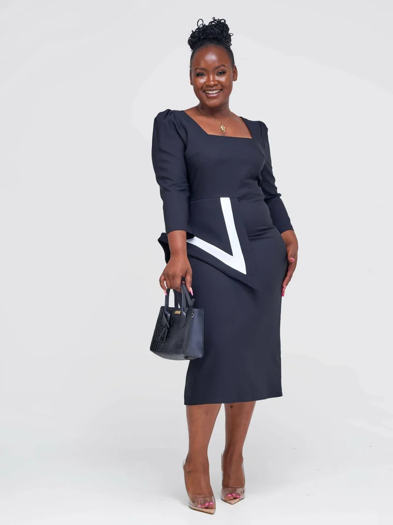The Fashion Frenzy Side Peplum Dress - Black