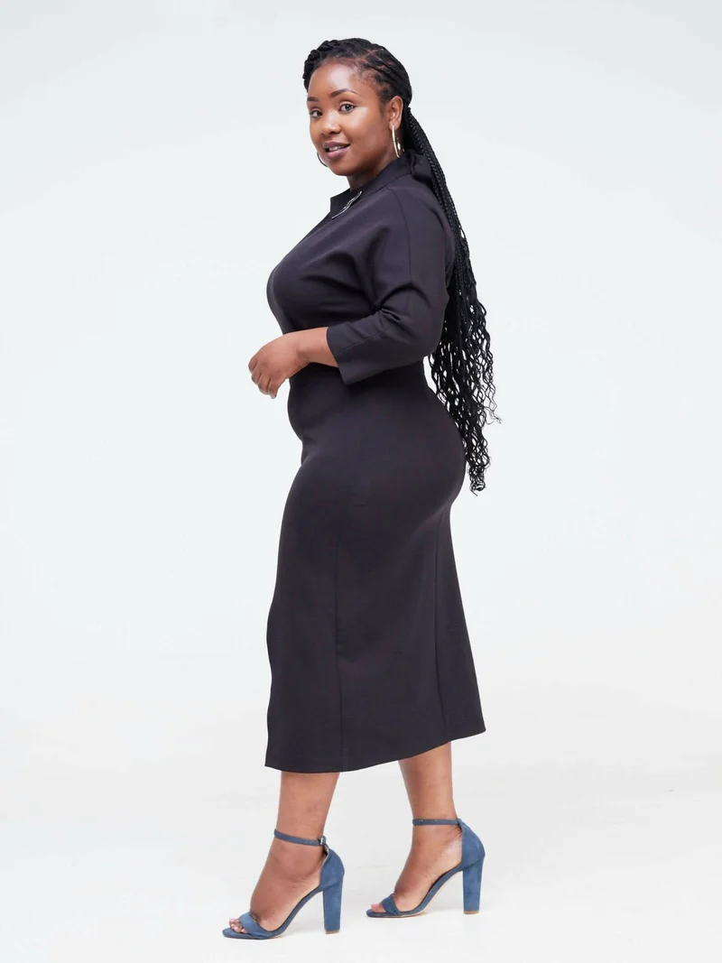 The Fashion Frenzy Front Slit Pencil Dress - Black