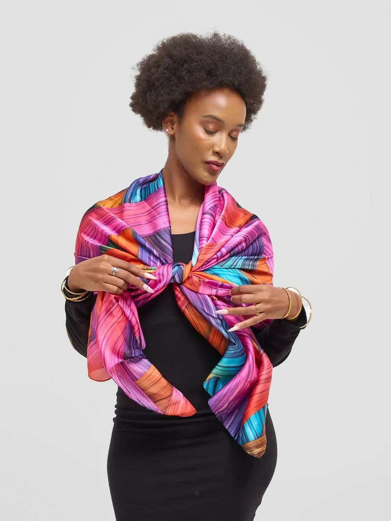 Ukiyo Lifestyle Silk Scarf - Pink Print