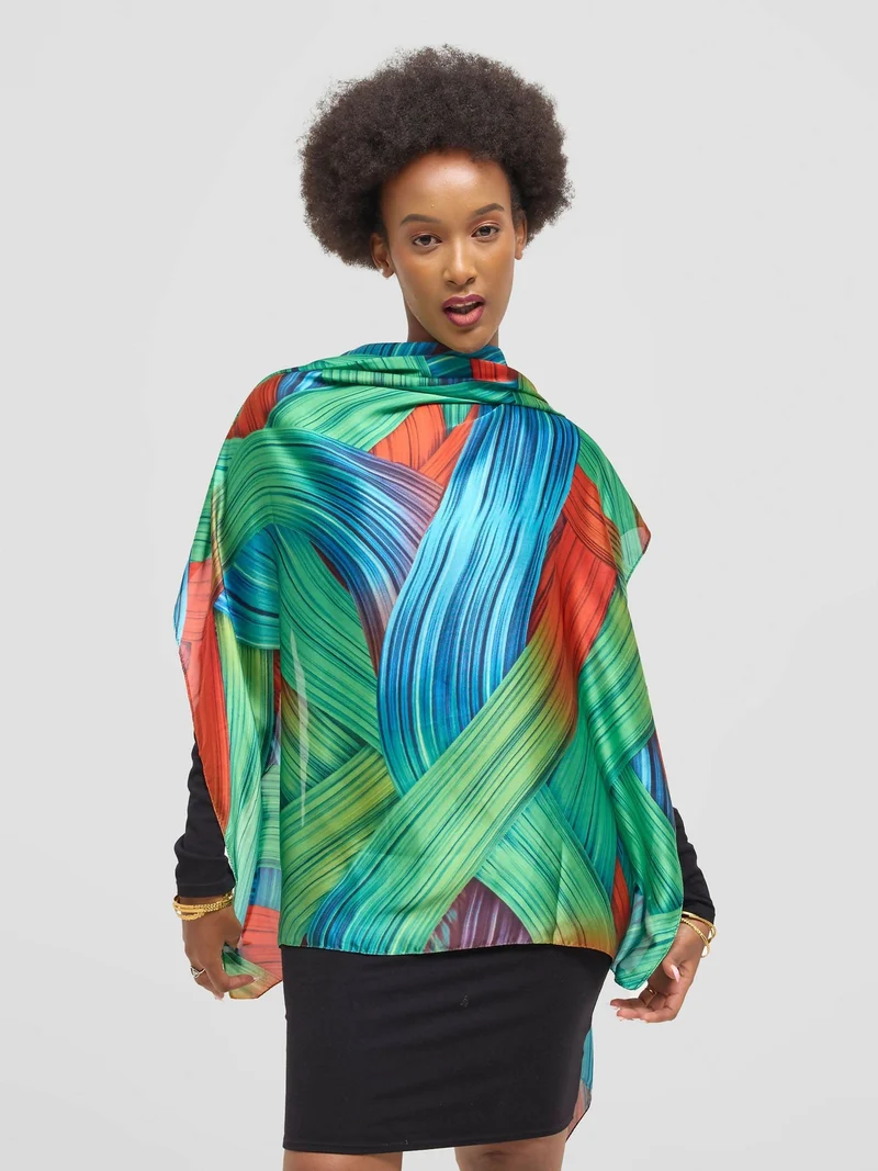 Ukiyo Lifestyle Silk Scarf - Green Print
