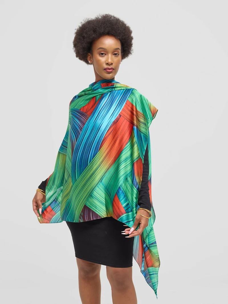 Ukiyo Lifestyle Silk Scarf - Green Print
