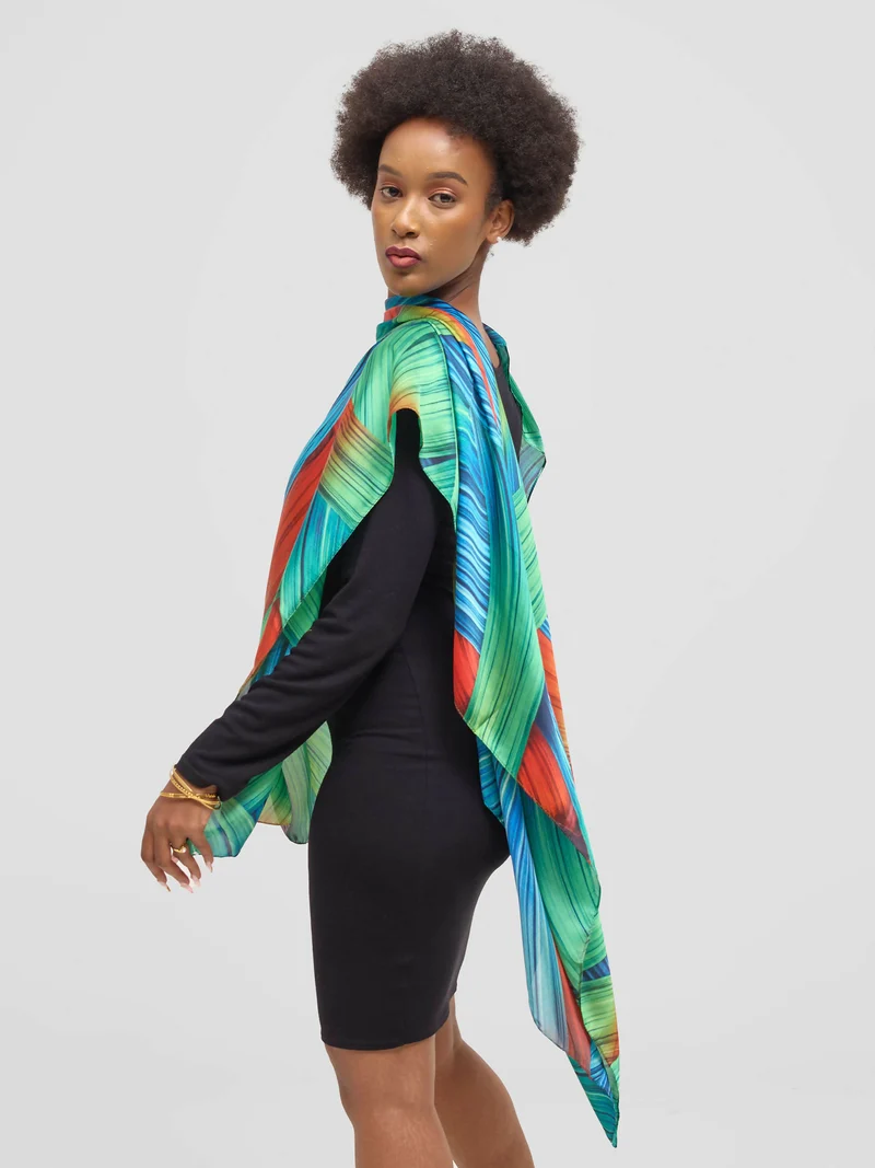 Ukiyo Lifestyle Silk Scarf - Green Print
