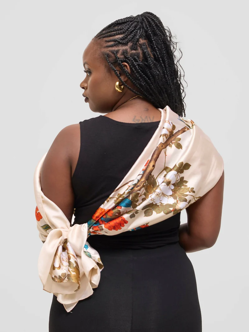 Ukiyo Lifestyle Silk Scarf - Cream Print