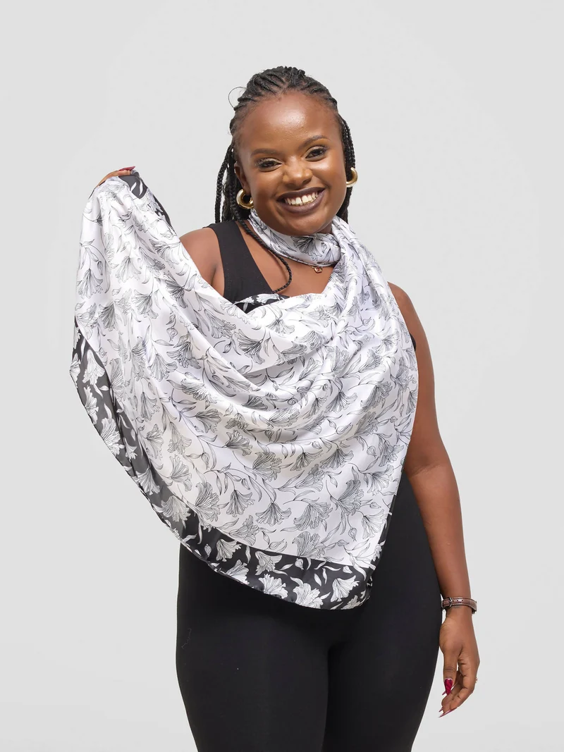 Ukiyo Lifestyle Silk Scarf - White/Black