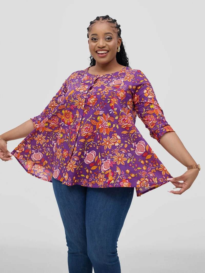 Zuana Sangria Printed Top - Pink Floral