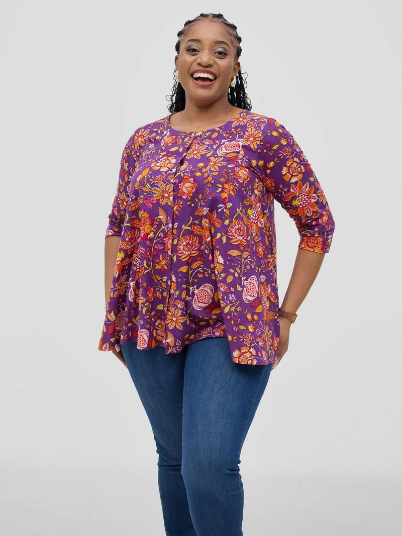 Zuana Sangria Printed Top - Pink Floral